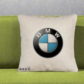 Perna Personalizata cu emblema BMW, 40x40 cm, Bej Canapea, Husa Detasabila, Perna Inclusa, BEKZ®