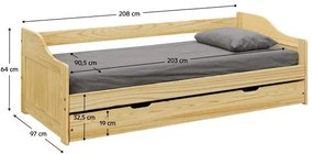 Pat de o persoană 90x200 cm Lusid (natur). 1040257