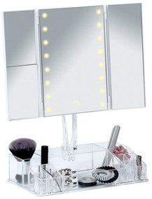 Oglindă cosmetică extensibilă cu ancadrament LED și organizator pentru machiaje Wenko Fanano, alb