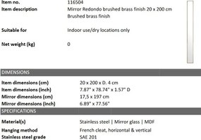 Oglinda ingusta design LUX Redondo, alama periata 20x200cm