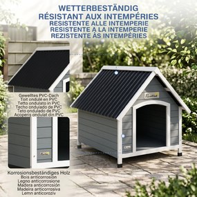 PawHut Cușcă pentru Câini, Casă din Lemn pentru Câini cu Podea Detașabilă, Adăpost pentru Animale de Companie cu Lemn Anticoroziv,  84x99x87 cm, Gri