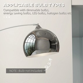 HOMCOM Lampă de podea vintage în arc cu bară ajustabilă, întrerupător de picior, soclu E27, argintiu | Aosom Romania