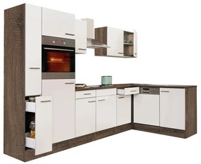 Mobilă de bucătărie de colț Yorki 310, corp din stejar Yorki, cu față alb satinat