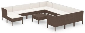 3094527 vidaXL Set mobilier de grădină cu perne, 13 piese, maro, poliratan