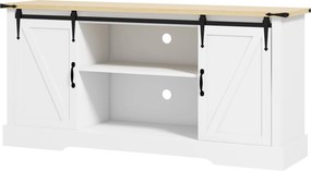 HOMCOM Bufet corp de depozitare cu 2 uși glisante rafturi reglabile 150l x 40P x 72H cm din lemn alb stejar | Aosom Romania