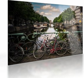 Tablou pe sticlă cu bicicleta în oraș (70x50 cm)