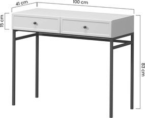 Consolă cu sertare Lorini 100 cm - cașmir / mânere negre T-bar / cadru metalic