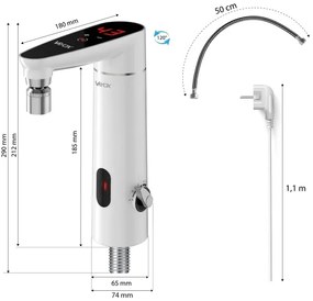 Instant de apă caldă tactil cu senzor și afișaj LED 3000W/230V IPX4 alb