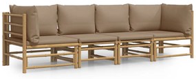 3155120 vidaXL Set mobilier de grădină cu perne gri taupe, 4 piese, bambus