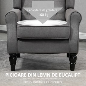 HOMCOM Fotoliu de Living Stil Francez cu Perne Detașabile Gri | Aosom Romania