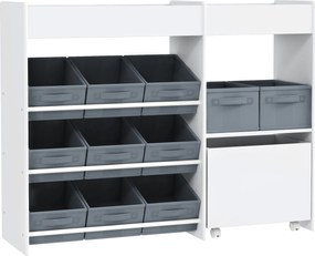 Mobilier AIYAPLAY pentru Jucării pentru Copii cu 11 Coșuri din Țesătură, Dulap și Rafturi, 105x30x80 cm, Alb | Aosom Romania