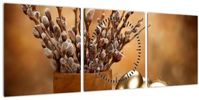 Tablou cu ou și pisicuțe (cu ceas) (90x30 cm)