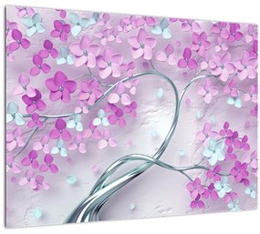 Tablouri cu flori pe trunchi argintiu - abstract (70x50 cm)