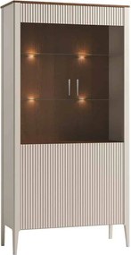 Vitrină lemn masiv nuc Napoli Crem/, 102 × 40 × 202 cm