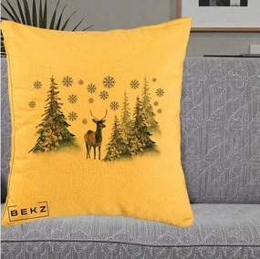 Perna Decorativa Ren in Padure Inzapezita, 40x40 cm, Galben, Husa Detasabila, Perna Inclusa, BEKZ®
