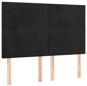 Pat box spring cu saltea, negru, 140x190 cm, catifea Negru, 140 x 190 cm, Benzi orizontale