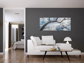 Tablou cu copac înzăpezit lângă apă (120x50 cm)