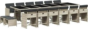 vidaXL Set mobilier de grădină cu perne 17 piese gri deschis poliratan