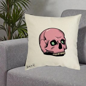 Perna Decorativa Craniu Roz Tatoo Art Halloween, 40x40 cm, Ecru, Husa Detasabila, Perna Inclusa, BEKZ®