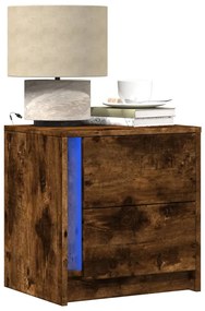 vidaXL Noptiere cu lumini LED, 2 buc., stejar fumuriu, lemn prelucrat