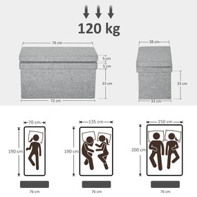 HOMCOM Bancă Pliabilă cu Spătar și Compartiment de 77L, Acoperire din Țesătură, 76x50x73 cm, Gri | Aosom Romania