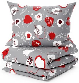Set Lenjerie cocolino CHRISTMAS HEART gri + CearsaF Cocolino microplus cu elastic SOFT 180x200 cm alb, pat dublu