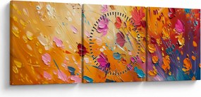 Tablou - Pictură flori colorate (cu ceas) (90x30 cm)