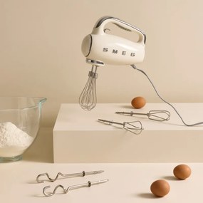 Mixer manual SMEG 50's Style HMF01CREU, 250 W, 9 viteze, Functie Turbo, Afisaj LED, Timer, Accesorii, Crem