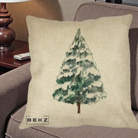 Perna Decorativa cu tematica de Craciun, Brad 2, 40x40 cm, Crem, Husa Detasabila, Perna Inclusa, BEKZ®