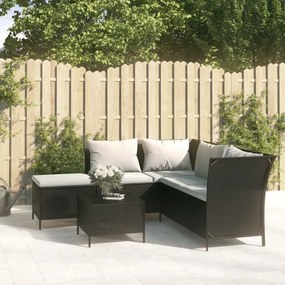 319690 vidaXL Set mobilier relaxare grădină 4 piese cu perne poliratan negru