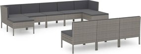 vidaXL Set mobilier de grădină cu perne, 10 piese, gri, poliratan