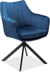 Scaun living rotativ AZALIA, albastru/negru, stofa catifelata/metal, 6