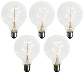 Set 5 becuri Bec LED cu filament spiralat E27 reglabil G95 4W 270lm 2200K
