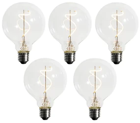 Set 5 becuri Bec LED cu filament spiralat E27 reglabil G95 4W 270lm 2200K