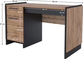 Masă PC 130, stejar wotan/negru, AMONI 1D1S