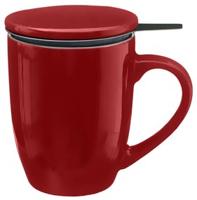 Cana cu infusor inox Colorama, rosu, ceramica, capac,  320 ml