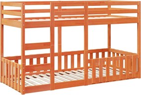 vidaXL Pat supraetajat, maro ceruit, 90x200 cm, lemn masiv de pin