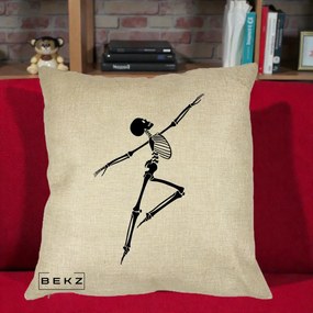 Perna Decorativa Schelet Dansator Silueta Neagra Halloween, 40x40 cm, Crem, Husa Detasabila, Perna Inclusa, BEKZ®