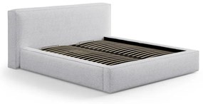 Pat matrimonial gri deschis tapițat cu spațiu de depozitare cu somieră 180x200 cm Simon Olivia – Micadoni