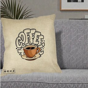 Perna Personalizata COFFEE cu Cana, 40x40 cm, Crem, Husa Detasabila, Perna Inclusa, BEKZ®
