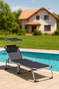 Șezlong de grădină, pliabil, baldachin, antracit 187 cm