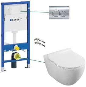 Set vas wc suspendat rimless cu capac soft close, rezervor incastrat si clapeta Geberit