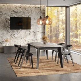 Masă de dining neagră extensibilă cu blat cu aspect de lemn de beton 100x180 cm Shadow – TemaHome
