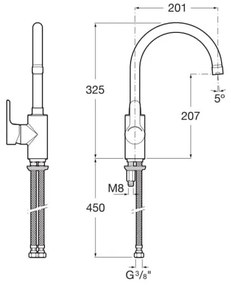 Baterie de chiuvetă Roca A5A8409C00 L20 32,5 cm crom lucios