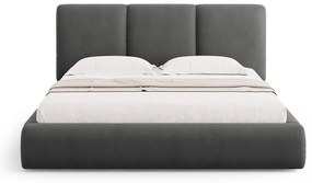 Pat matrimonial gri tapițat cu spațiu de depozitare și somieră 140x200 cm Brody – Mazzini Beds