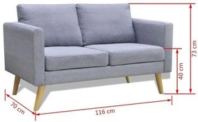 Canapea cu 2 locuri, material textil, gri deschis