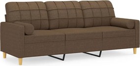 vidaXL Canapea cu 3 locuri cu pernuțe, maro, 180 cm, textil