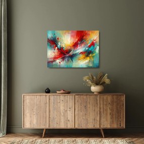Tablou pe sticlă – Abstracție cu roșu (70x50 cm)