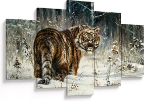 Tablou - Tigru într-o pădure înzăpezită, pictură în ulei (150x105 cm)