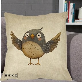 Perna Decorativa Pasare cu Aripi Intinse, 40x40 cm, Crem, Husa Detasabila, Perna Inclusa, BEKZ®